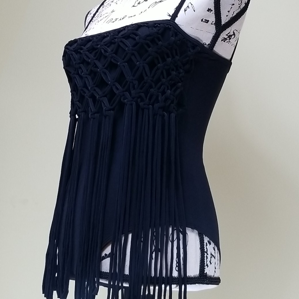 Fringe leotard top black very unique - Picture 3 of 8